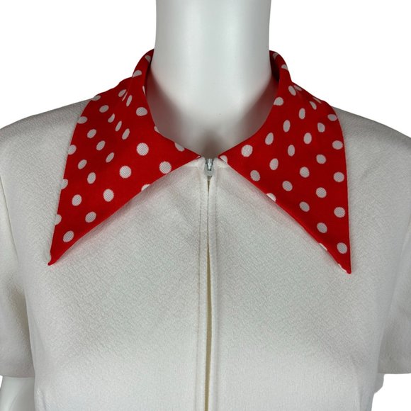 Vintage 70s Polka Dot Dress Women's Large Red White Front Zip Up Mini Minnie Bab - Picture 5 of 11